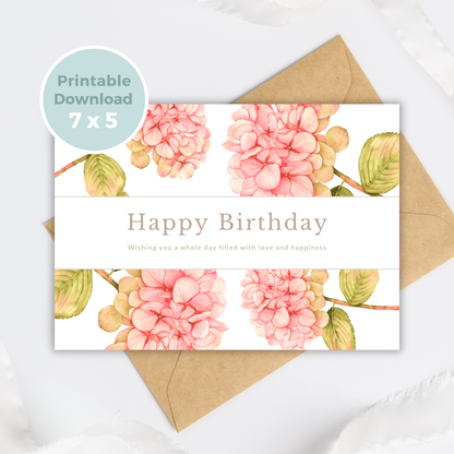 Printable Birthday Card - Pink Flowers