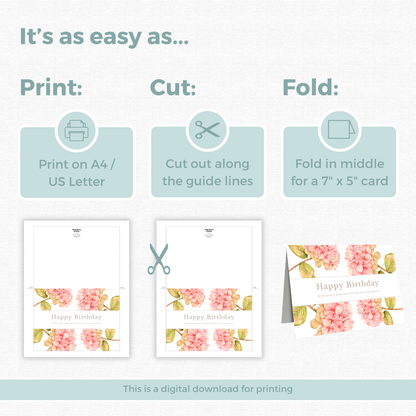 Printable Birthday Card - Pink Flowers