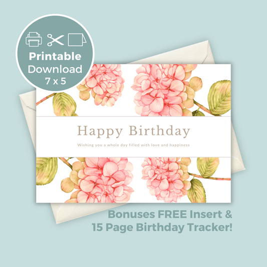 Printable Birthday Card - Pink Flowers