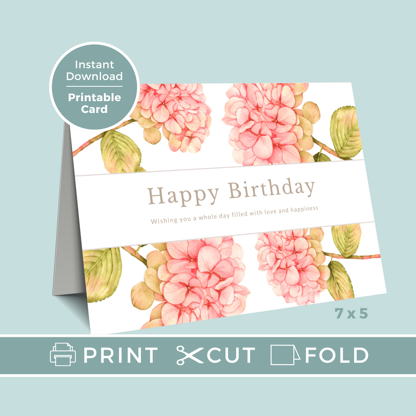 Printable Birthday Card - Pink Flowers