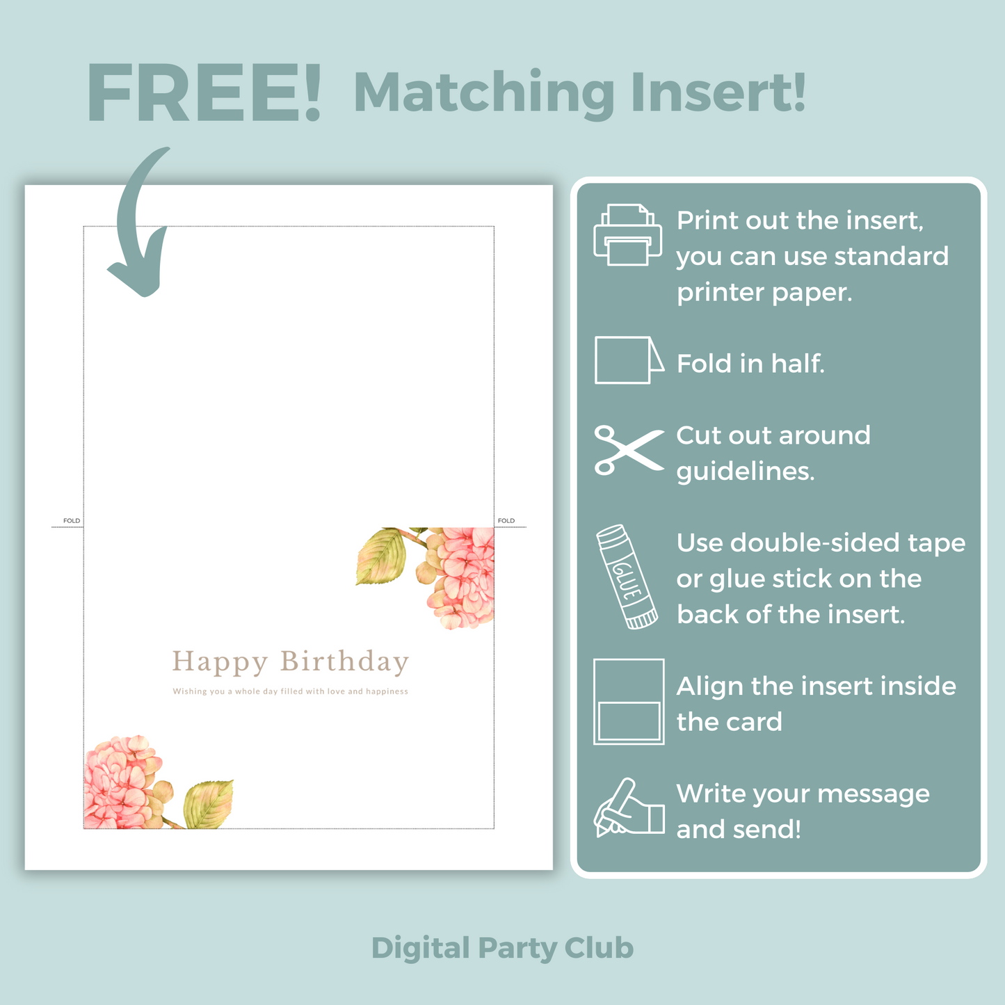 Printable Birthday Card - Pink Flowers