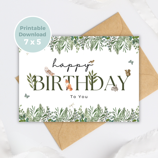 Printable Birthday Card - Woodland Animals