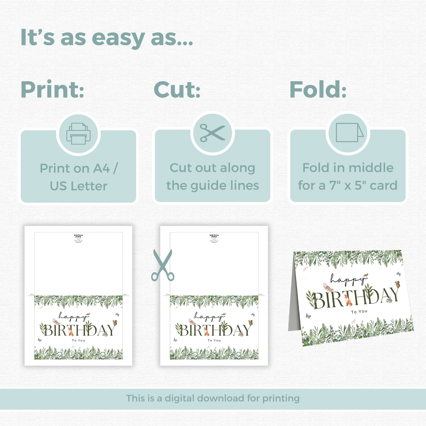 Printable Birthday Card - Woodland Animals