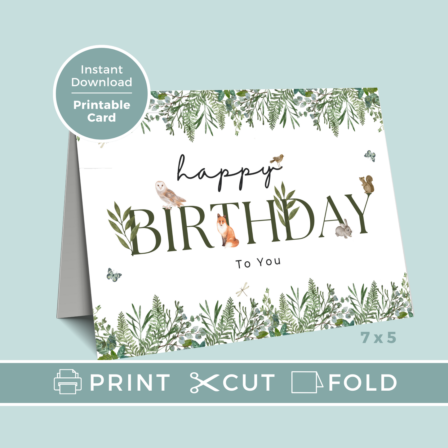 Printable Birthday Card - Woodland Animals