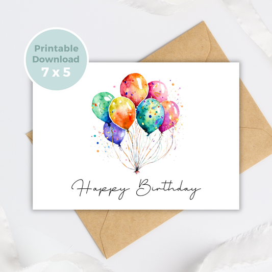 Printable Birthday Card - Balloons