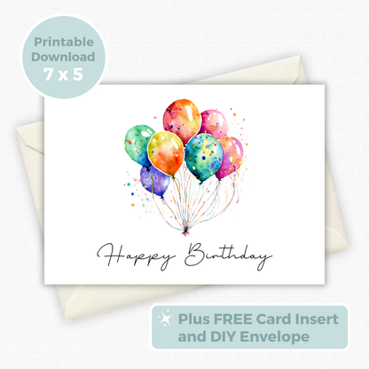 Printable Birthday Card - Balloons