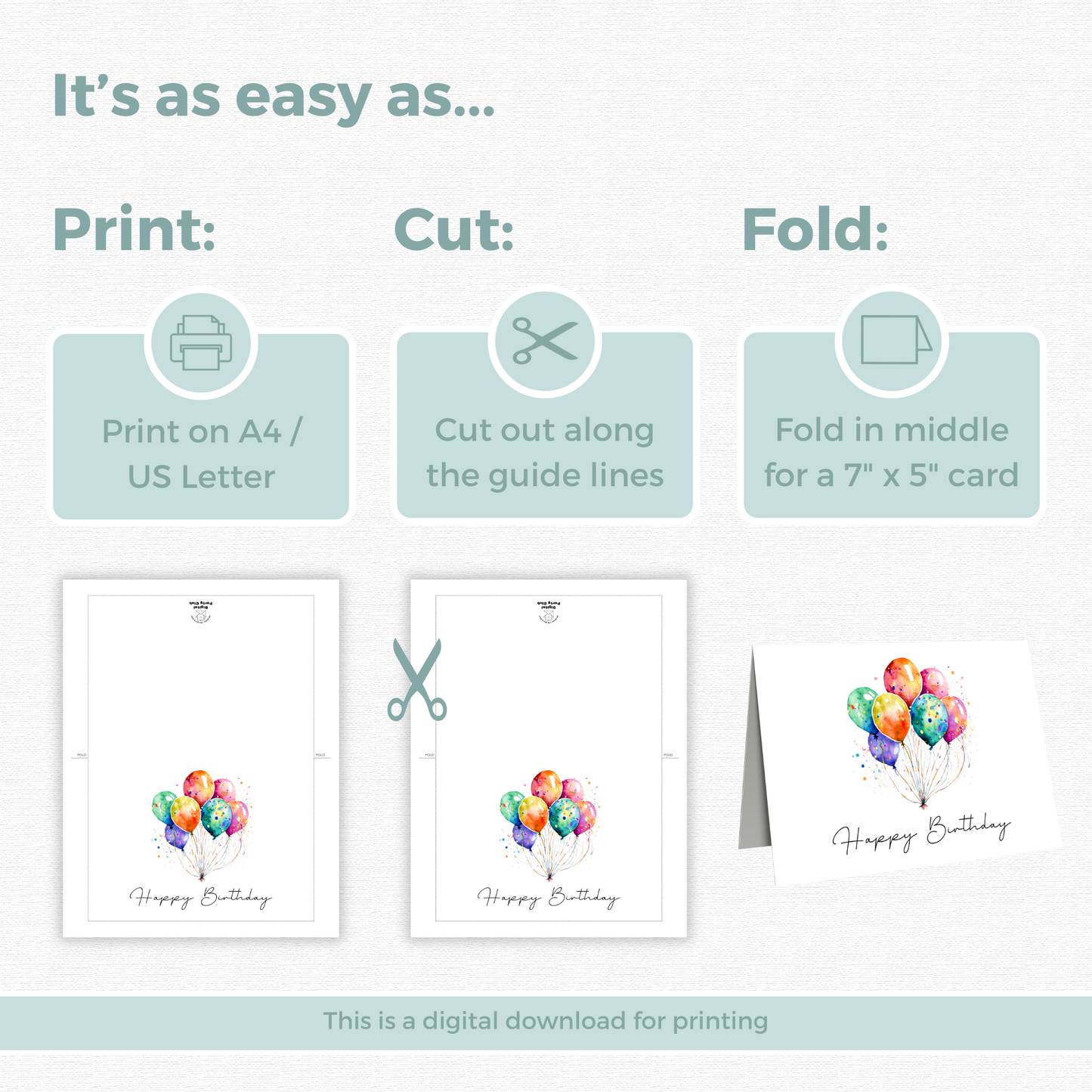 Printable Birthday Card - Balloons