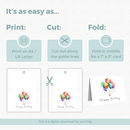 Printable Birthday Card - Balloons