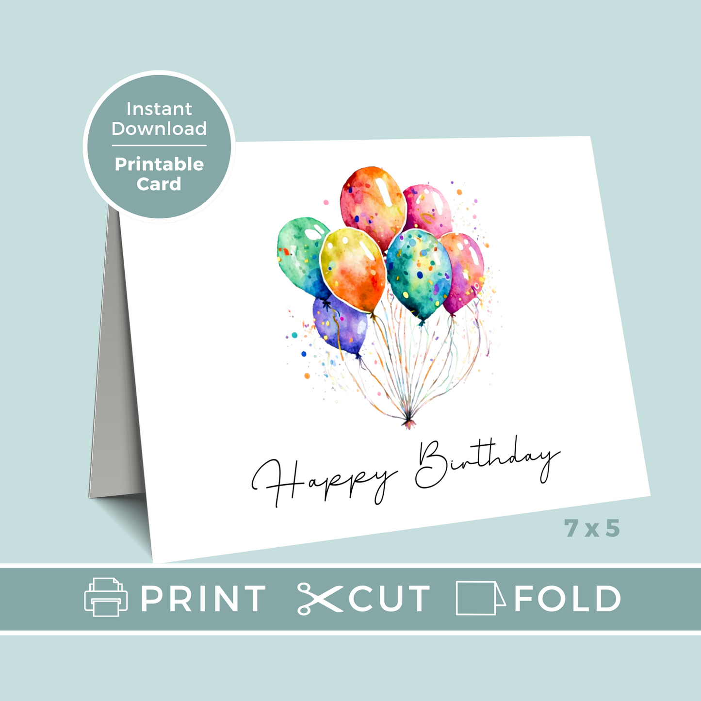 Printable Birthday Card - Balloons