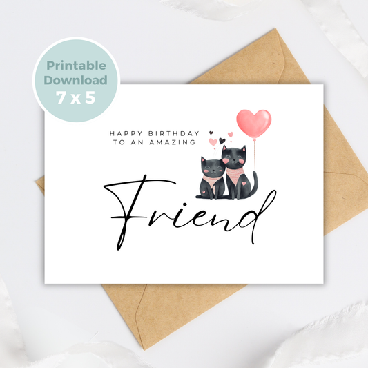 Printable Birthday Card - Friend Cat Lover