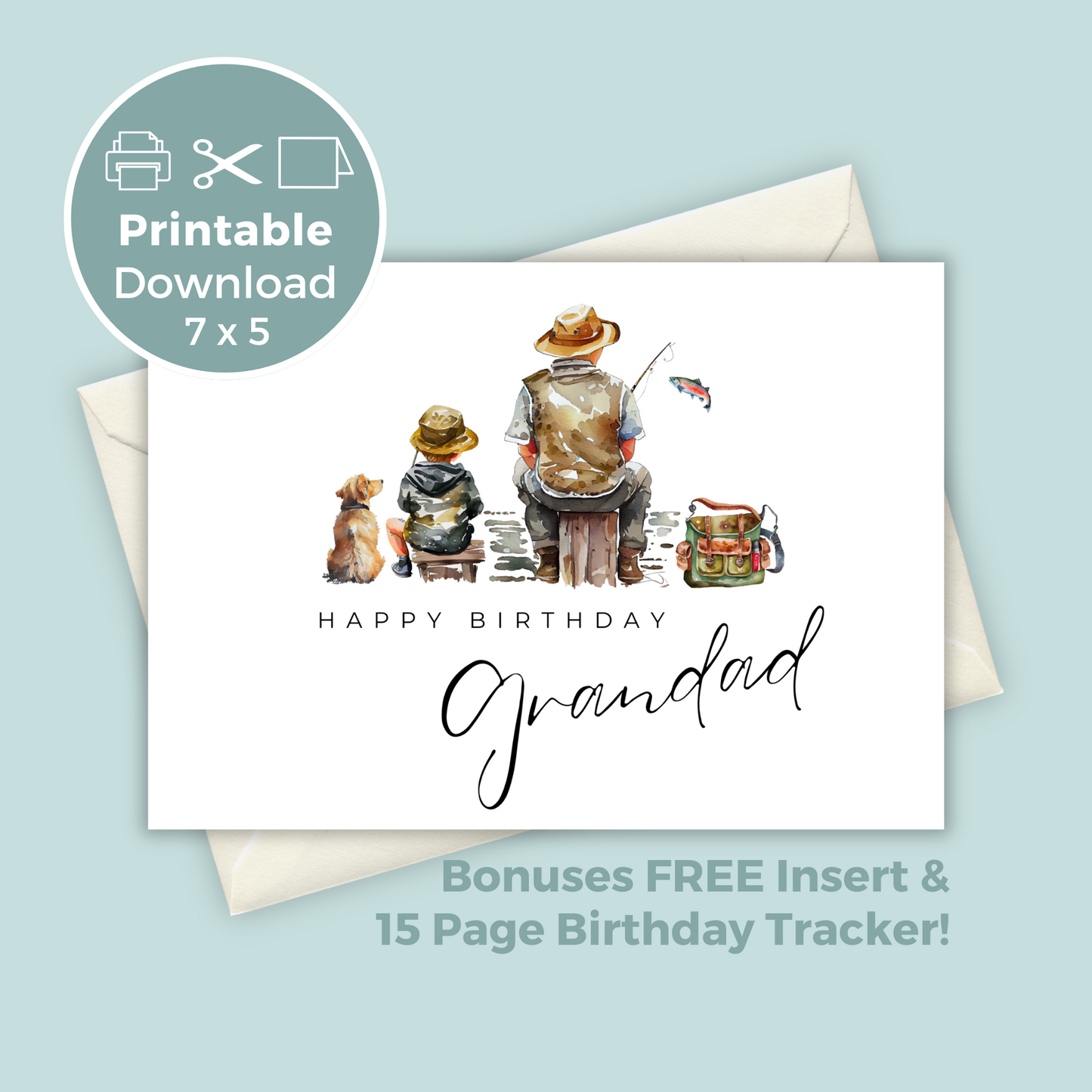 Printable Birthday Card - Grandad Fishing