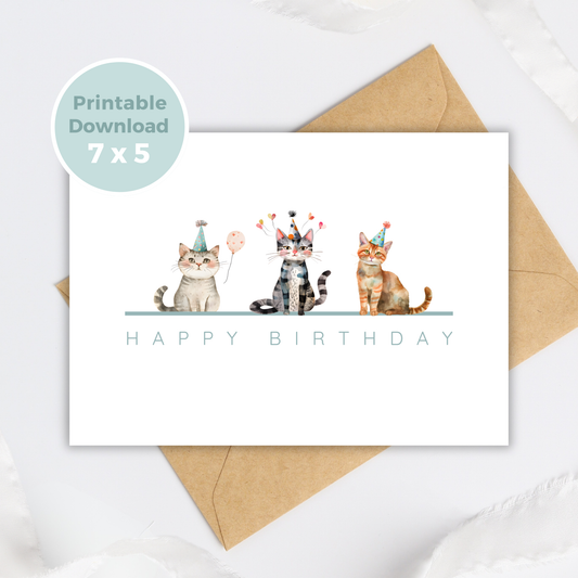 Printable Birthday Card - Trio of Cats