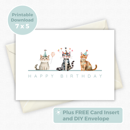 Printable Birthday Card - Trio of Cats