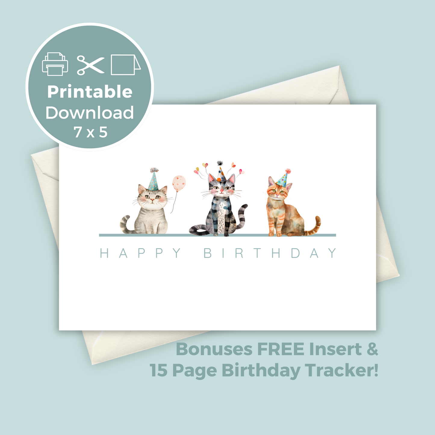 Printable Birthday Card - Trio of Cats