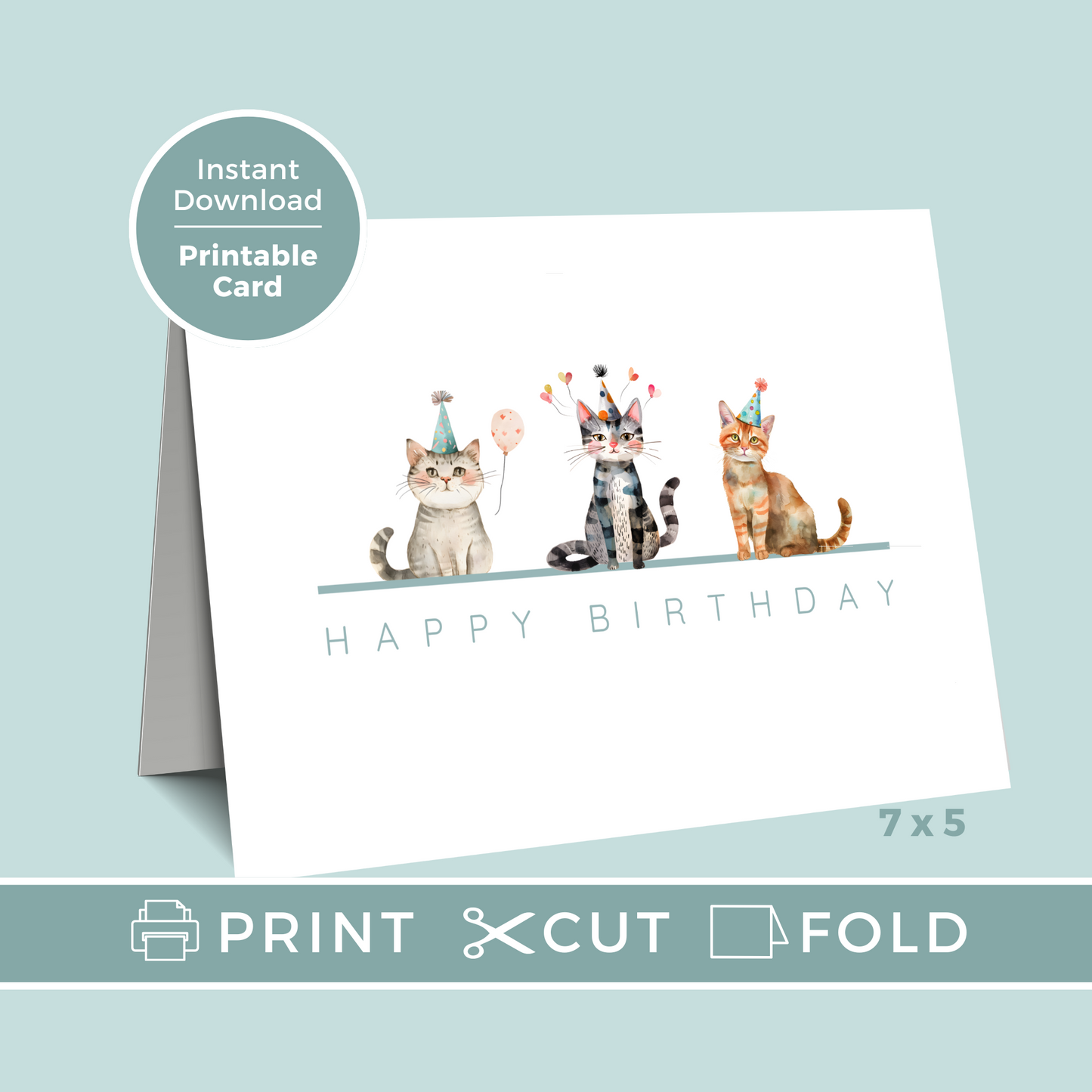 Printable Birthday Card - Trio of Cats