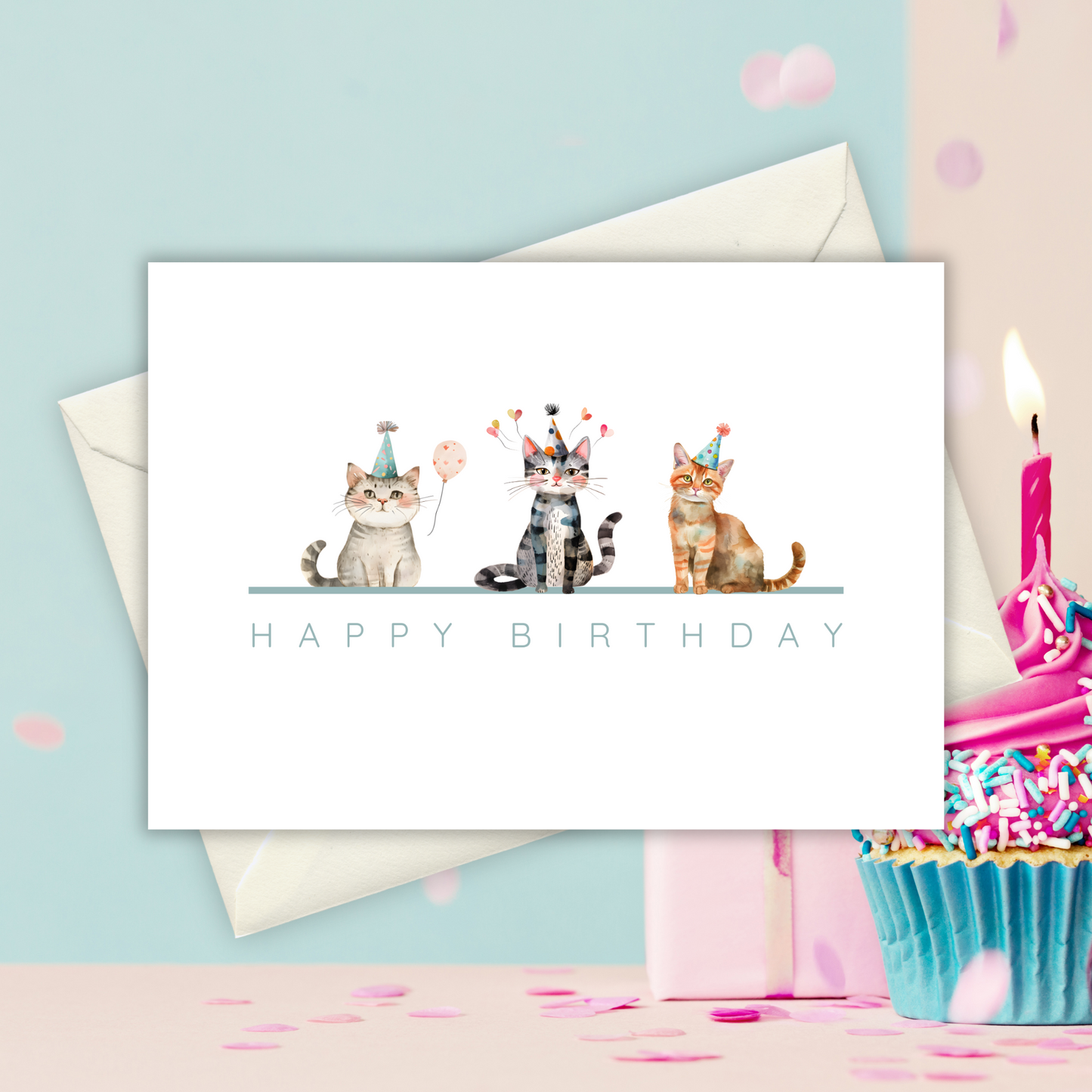 Printable Birthday Card - Trio of Cats