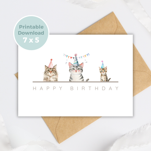 Printable Birthday Card - Trio of Cats