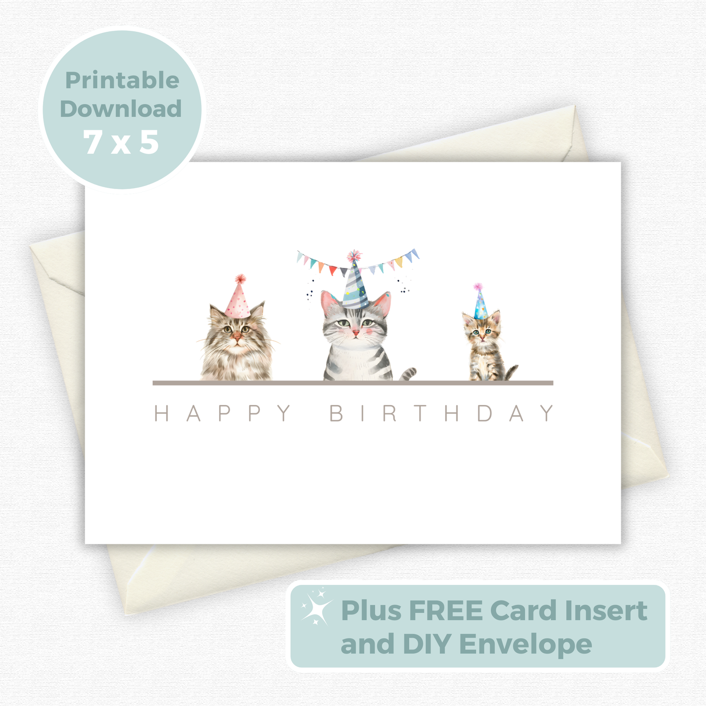 Printable Birthday Card - Trio of Cats