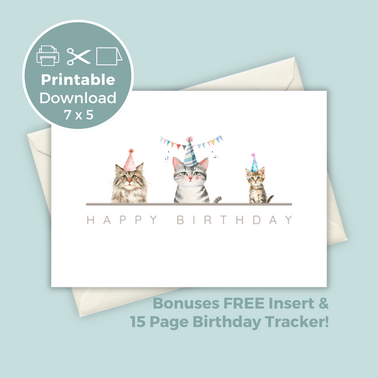 Printable Birthday Card - Trio of Cats