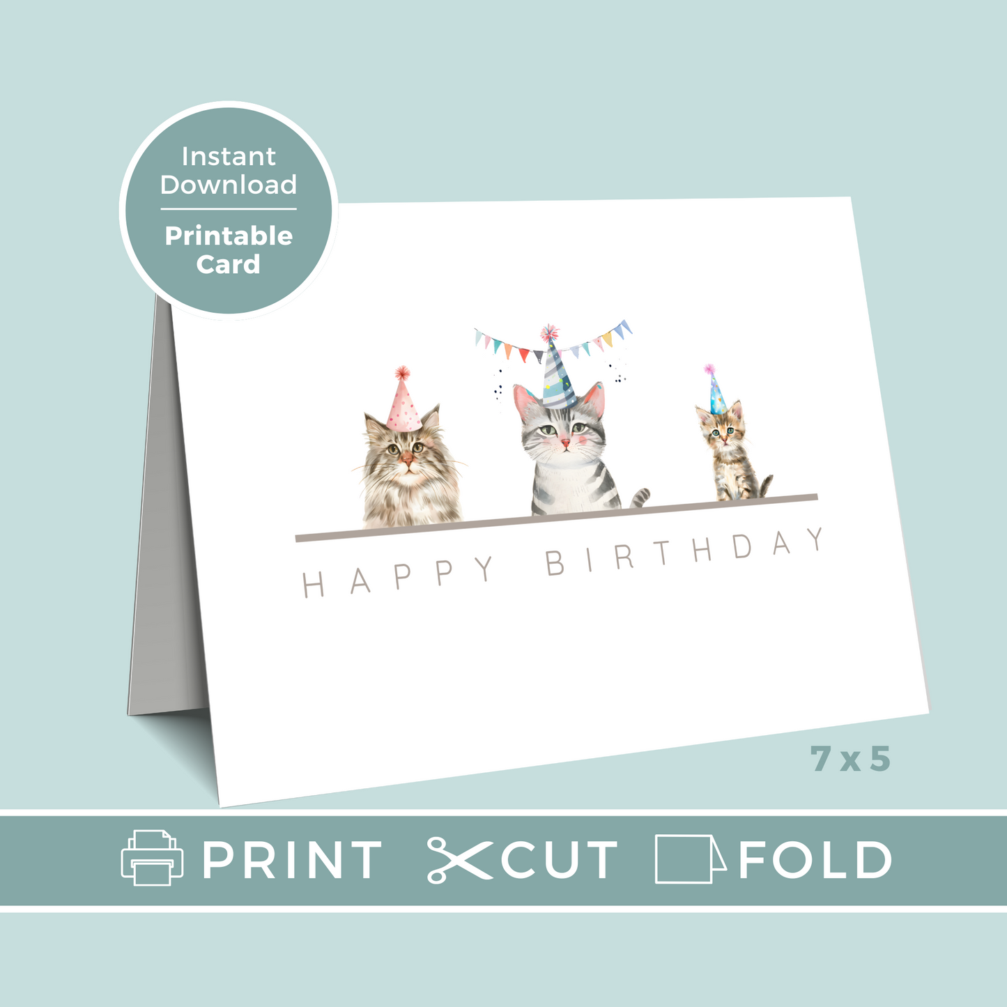 Printable Birthday Card - Trio of Cats