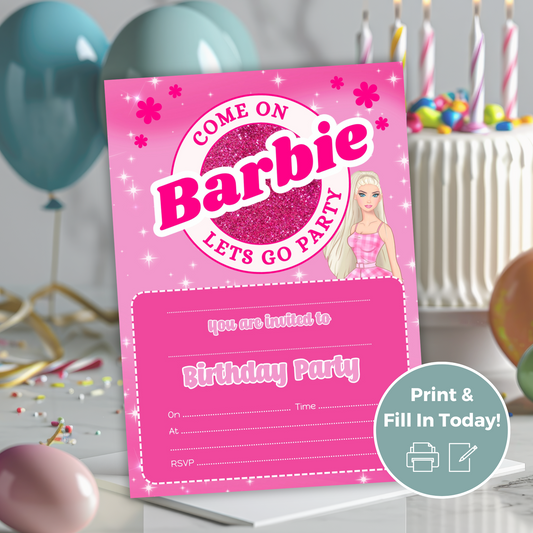 Printable Fill In Birthday Invitation - Barbie