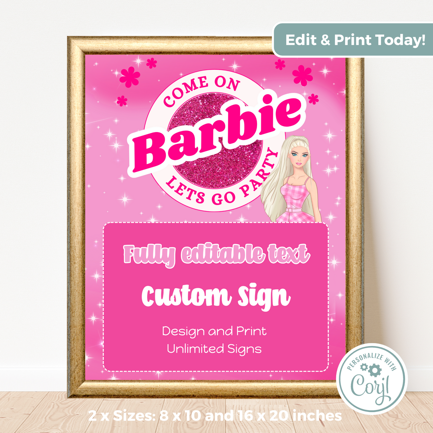 Editable Birthday Custom Sign - Barbie