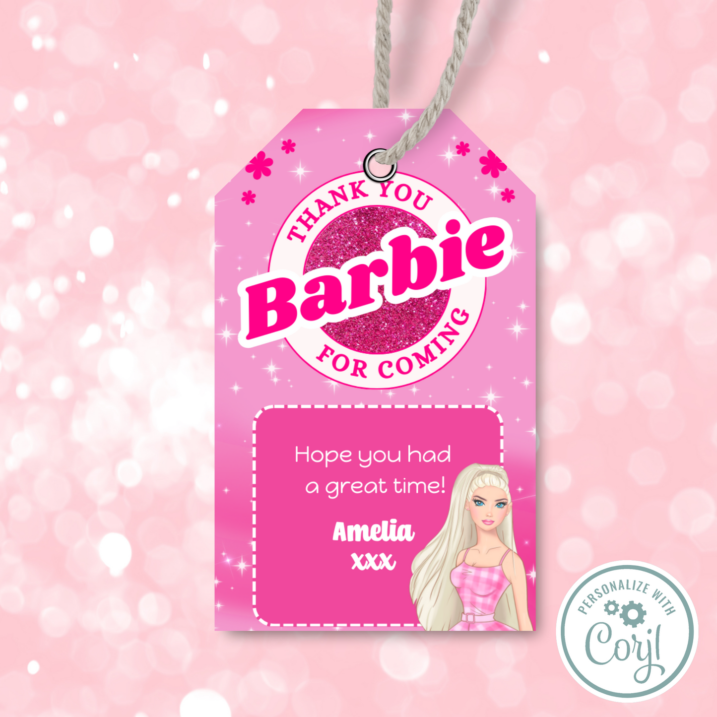 Editable Birthday Thank You Tag - Barbie