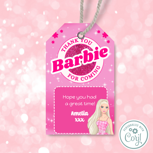 Editable Birthday Thank You Tag - Barbie