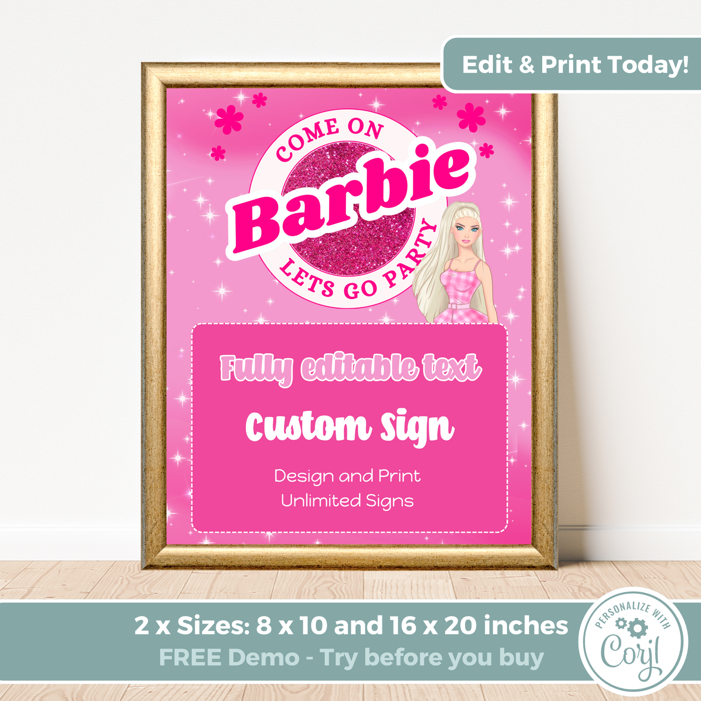 Editable Birthday Custom Sign - Barbie