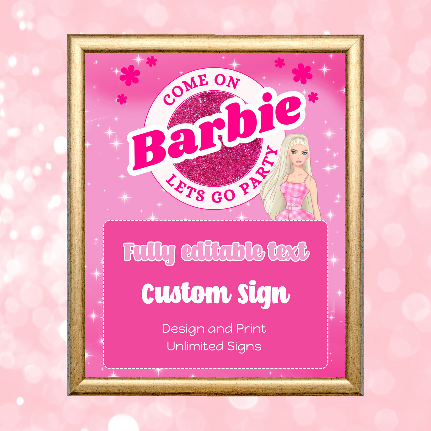 Editable Birthday Custom Sign - Barbie