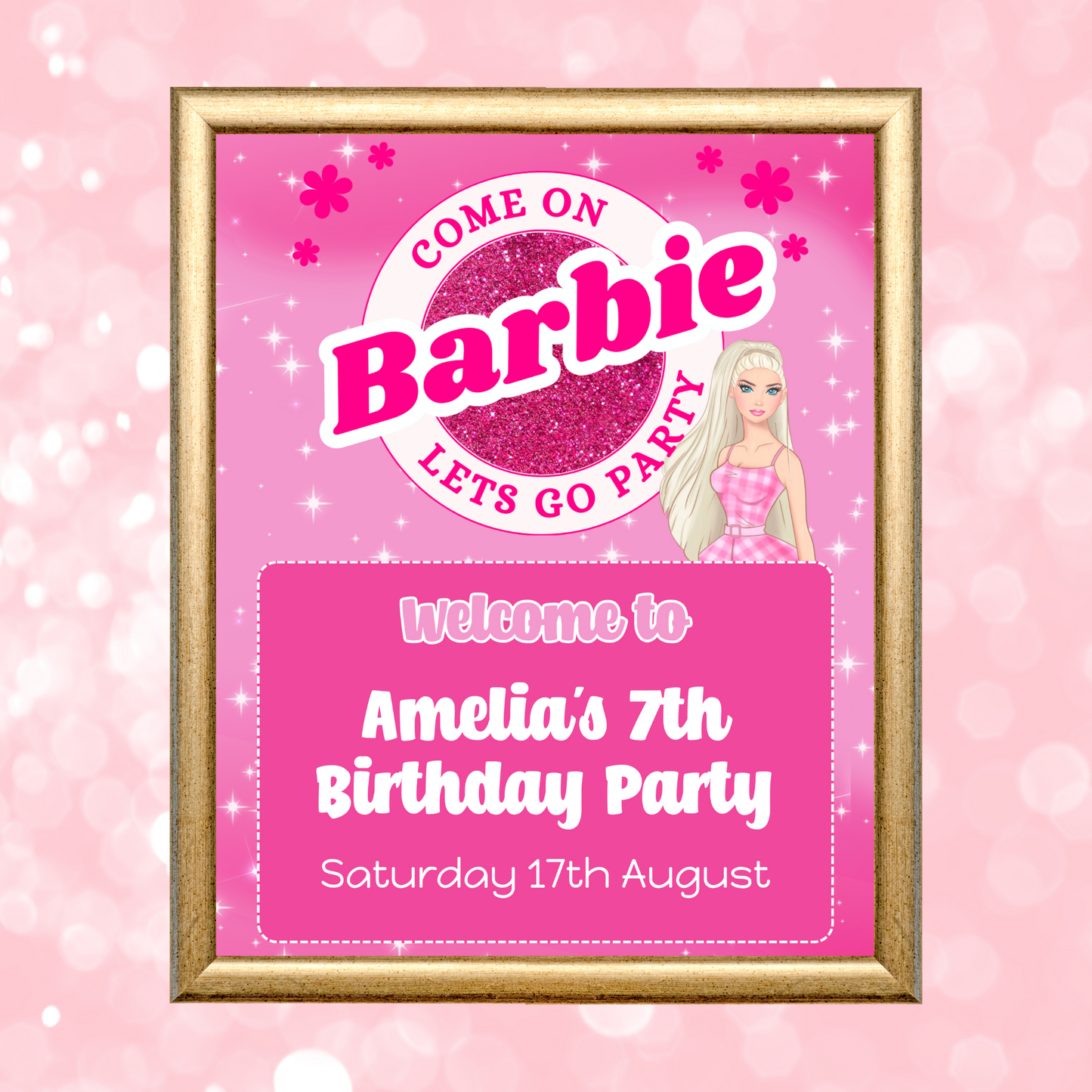 Editable Birthday Welcome Sign - Barbie