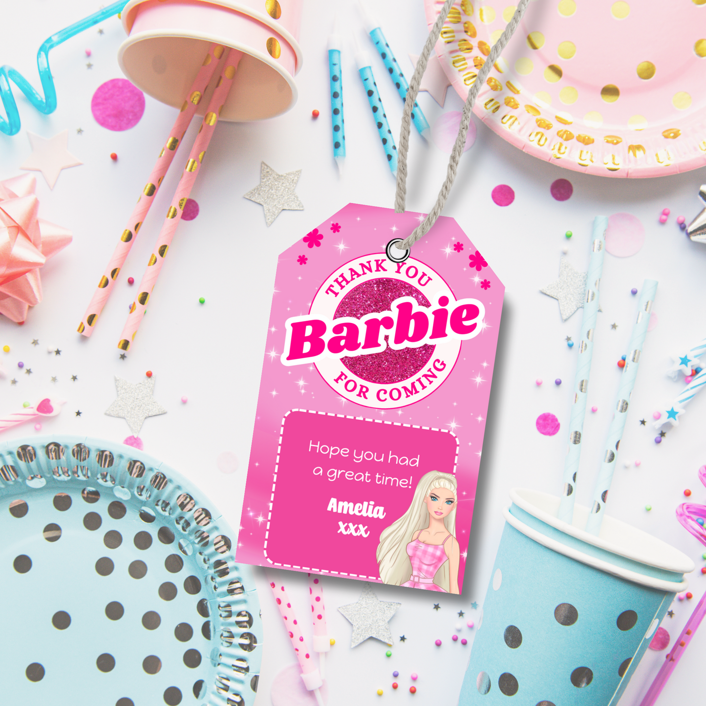 Editable Birthday Thank You Tag - Barbie