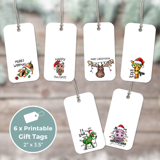 Set of 6 Printable Christmas Gift Tags - Funny