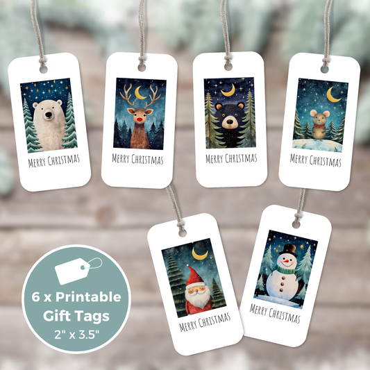 Set of 6 Printable Christmas Gift Tags - Cute Holiday