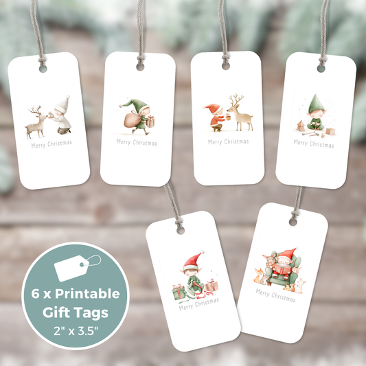 Set of 6 Printable Christmas Gift Tags - Whimsical Characters