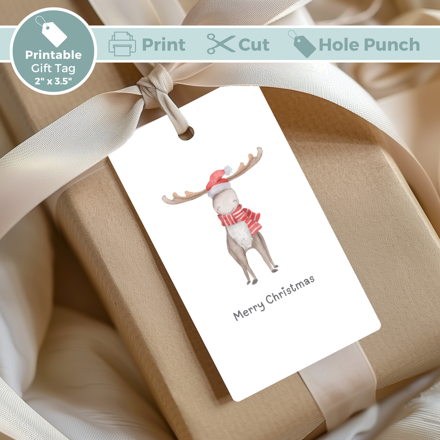 Set of 6 Printable Christmas Gift Tags - Cute Animal