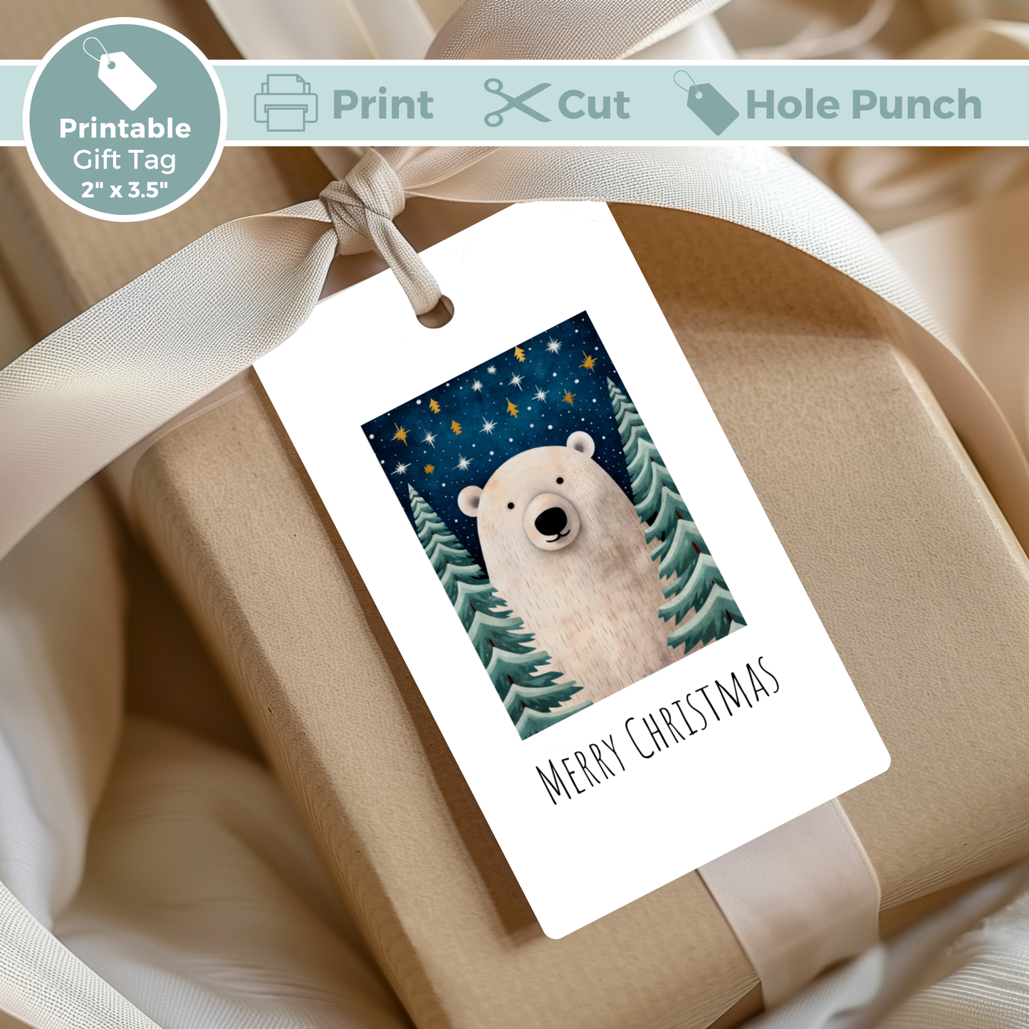 Set of 6 Printable Christmas Gift Tags - Cute Holiday