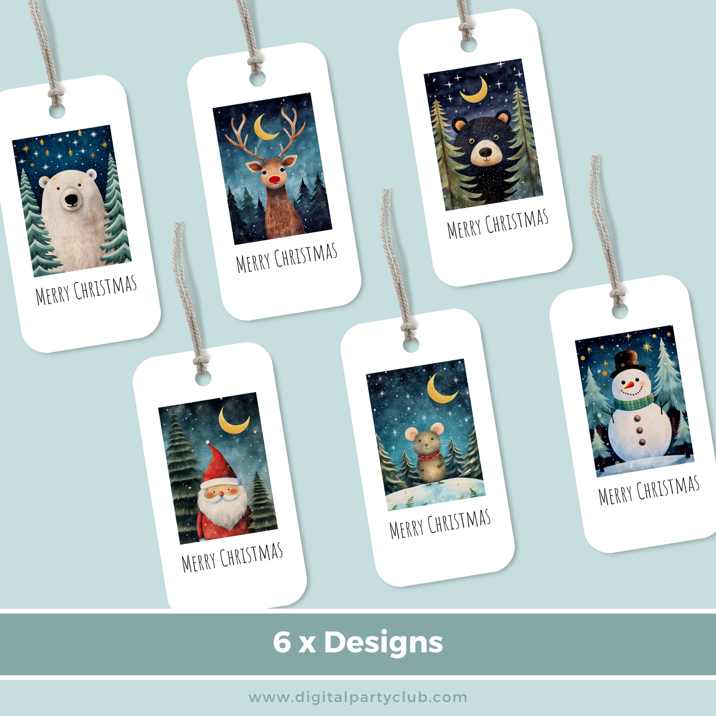 Set of 6 Printable Christmas Gift Tags - Cute Holiday