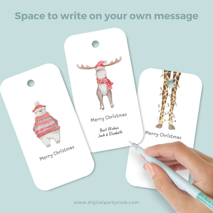 Set of 6 Printable Christmas Gift Tags - Cute Animal