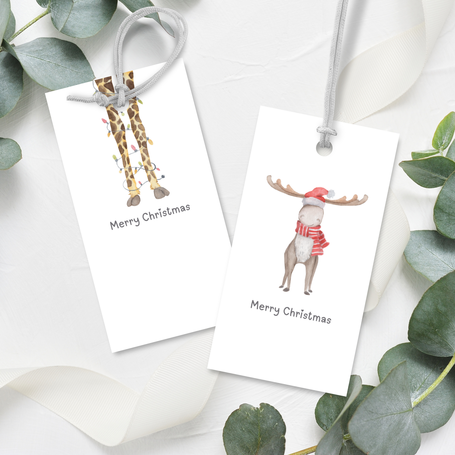 Set of 6 Printable Christmas Gift Tags - Cute Animal