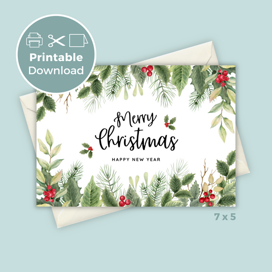 Printable Christmas Card - Holly & Ivy