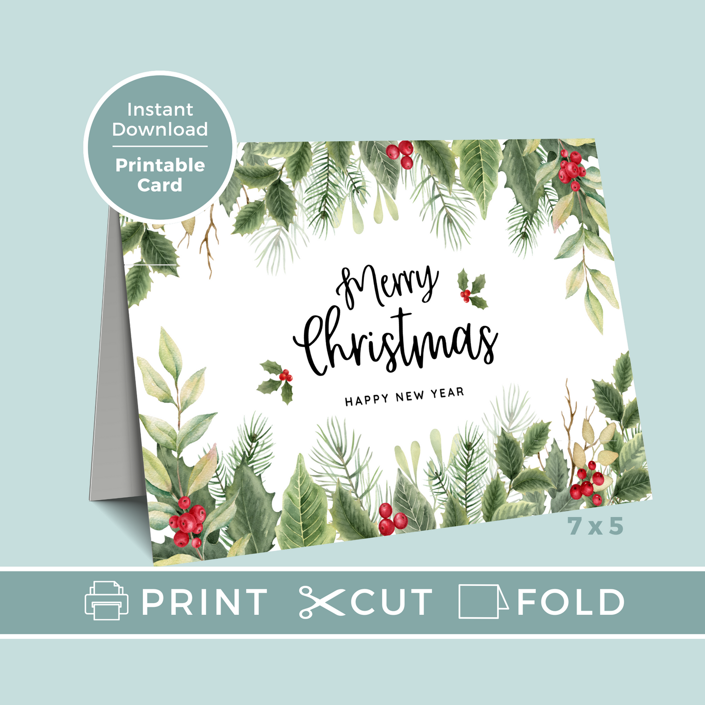 Printable Christmas Card - Holly & Ivy