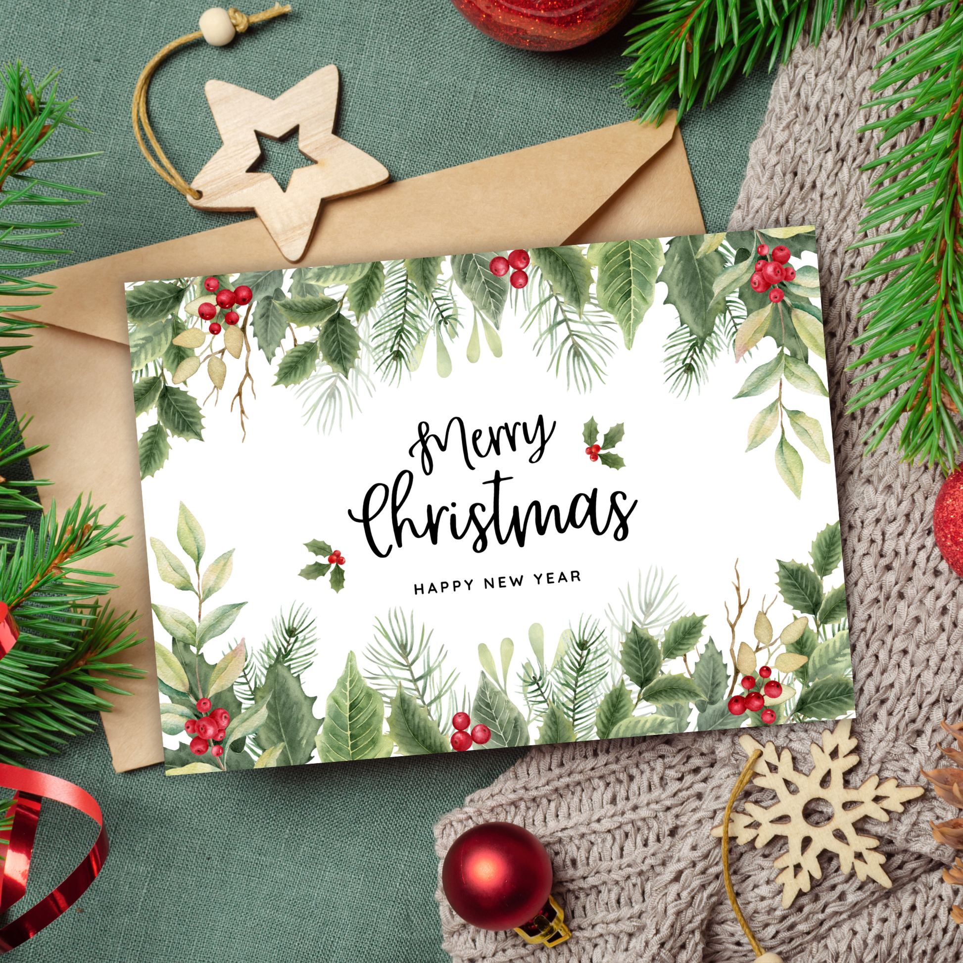 Printable Christmas Card - Holly & Ivy – Digital Party Club printable-christmas-card-holly-ivy-digital-party-club