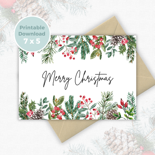 Printable Christmas Card - Festive Flowers
