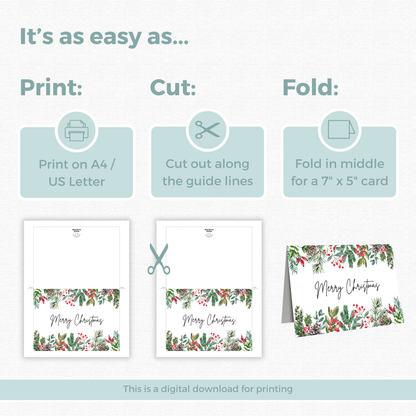 Printable Christmas Card - Festive Flowers
