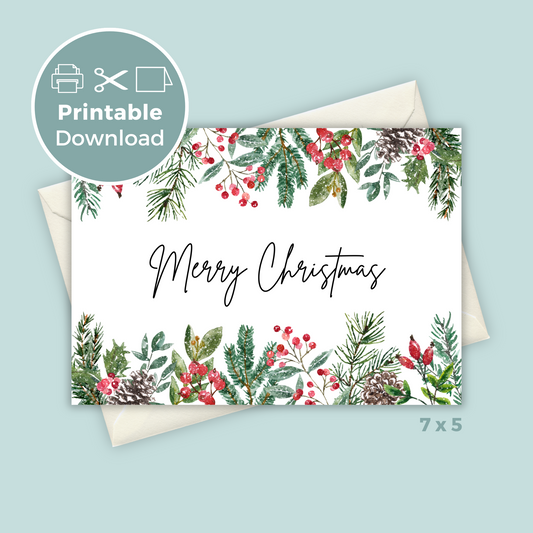 Printable Christmas Card - Festive Flowers