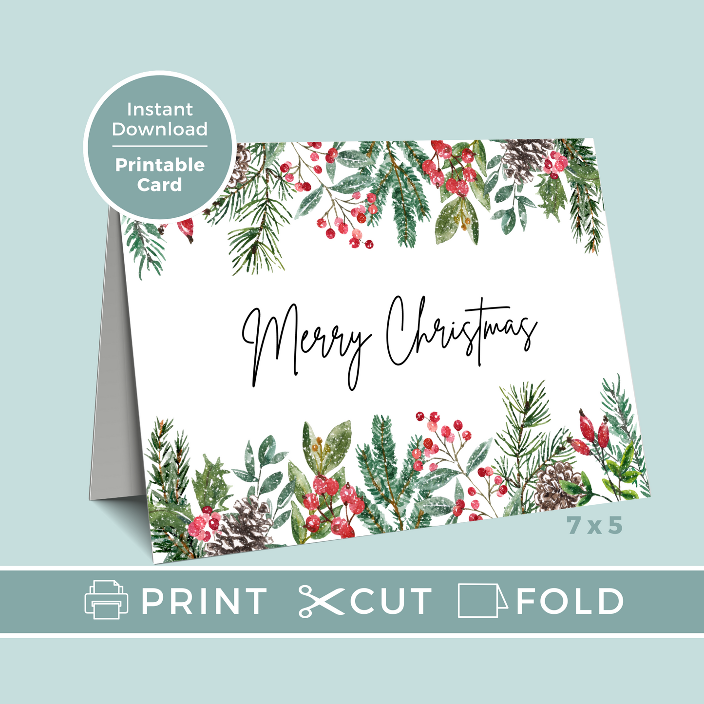 Printable Christmas Card - Festive Flowers