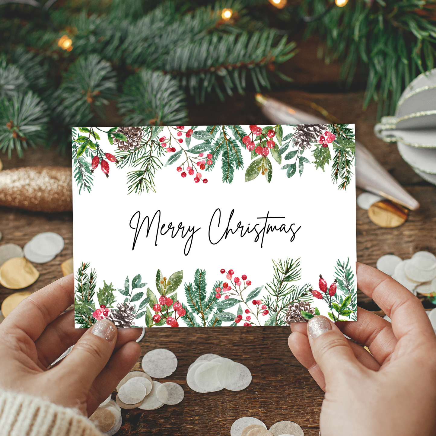 Printable Christmas Card - Festive Flowers