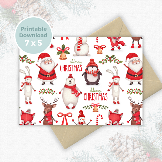 Printable Christmas Card - Santa & Snowman