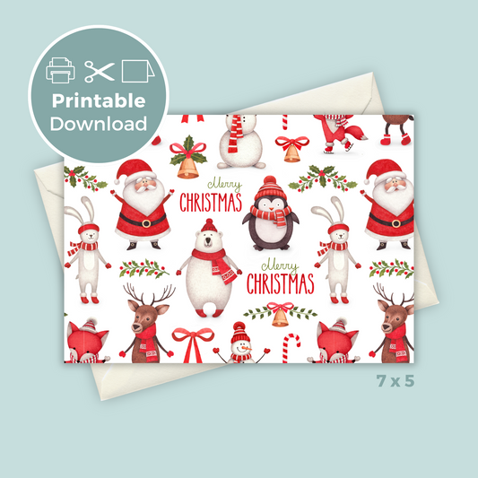 Printable Christmas Card - Santa & Snowman